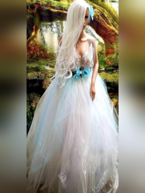 Sebrina Love Bridals / Sebrina Love Luxe Dresses & Skirts - RACHEL Pale Ocean Blue Ivory Organza Wedding Gown